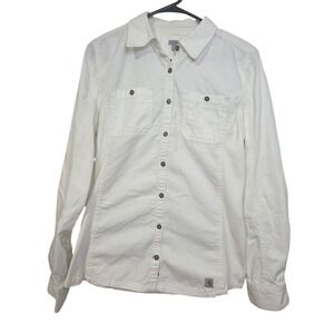 Carhartt Women's White Cotton Button Down Utility Shirt Size Small 4/6 Workwear